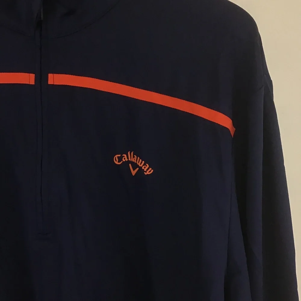 Callaway Weather Series Mens XL Navy Blue Orange Stripe Quarter Zip Pullover